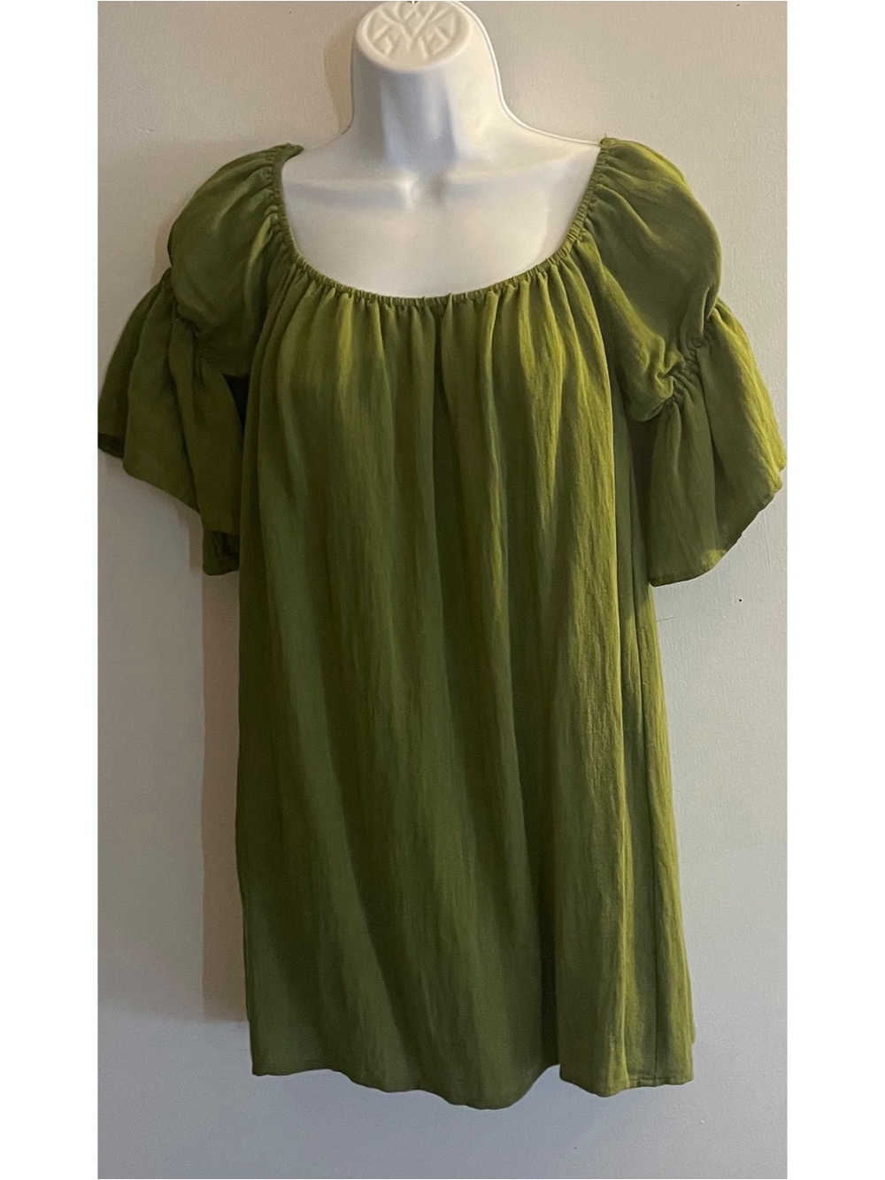 Billowy Olive Tunic with Puff Sleeves